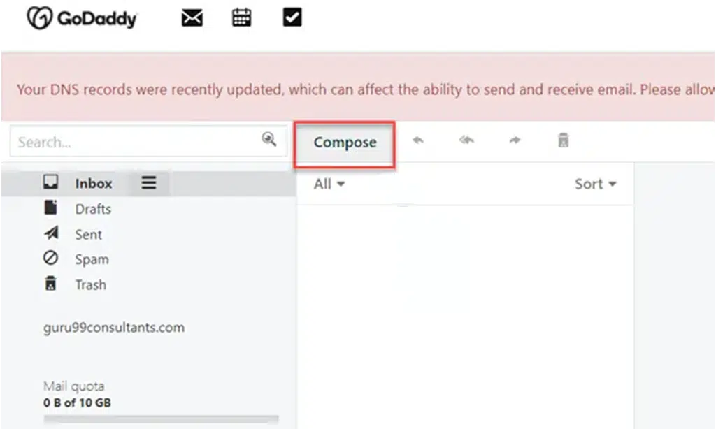 Compose and send an email using GoDaddy Webmail step 3