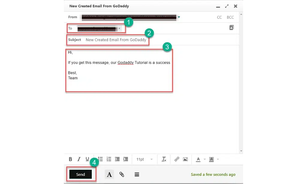 Compose and send an email using GoDaddy Webmail step 4