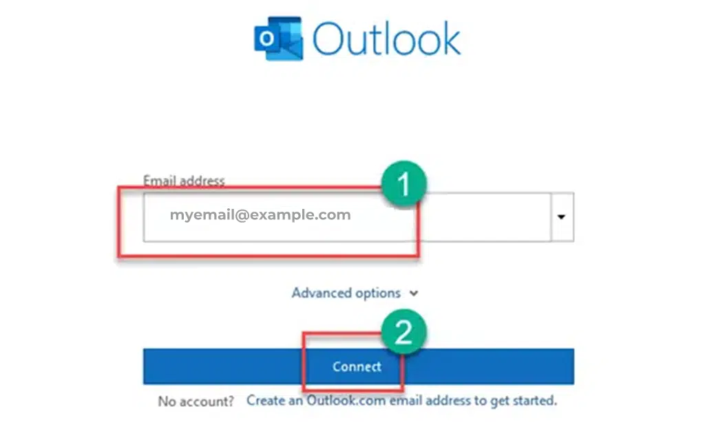 GoDaddy Email on desktop with MS Outlook step 1