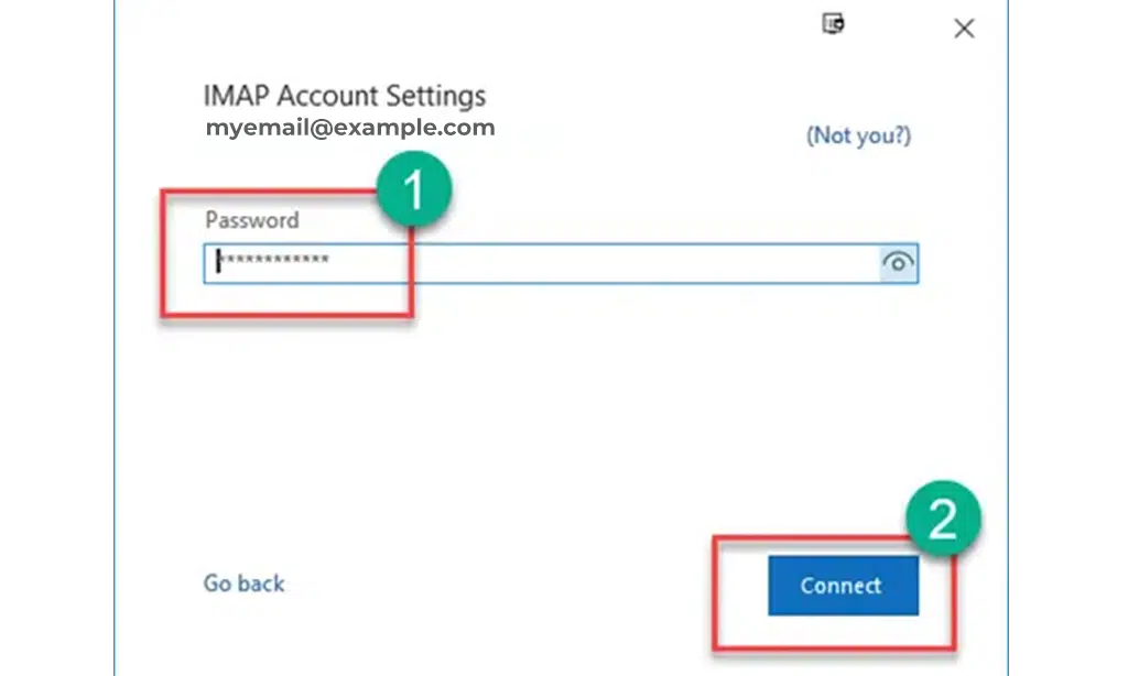 GoDaddy Email on desktop with MS Outlook step 2