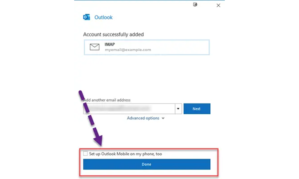 GoDaddy Email on desktop with MS Outlook step 3