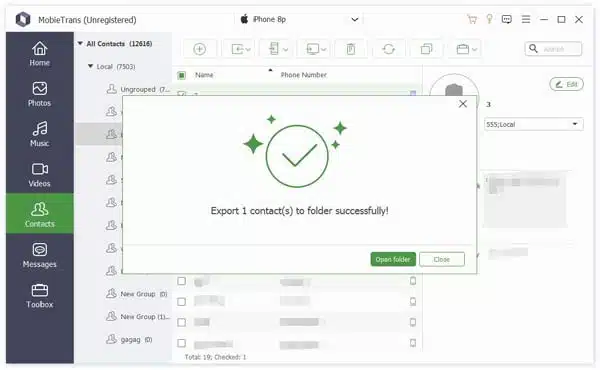 finish transfer contact
