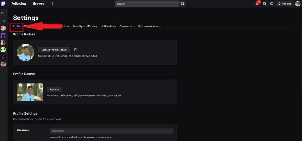 Click the Profile tab