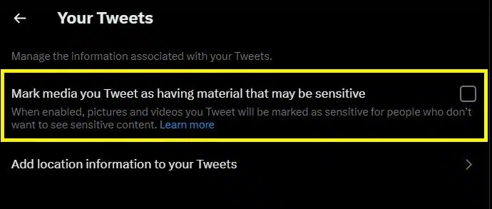 Mark media you Tweet as having material that may be sensitive