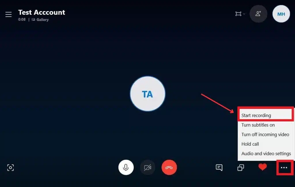 Select the option Start Recording