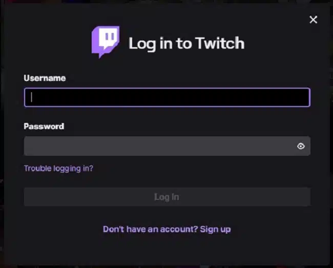 Log in to your Twitch account