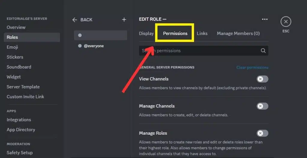 Click on the Permissions tab