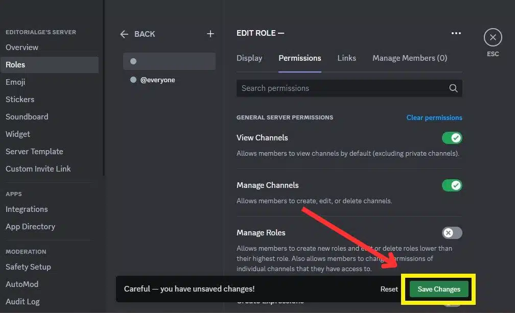 Click on the Save Changes button