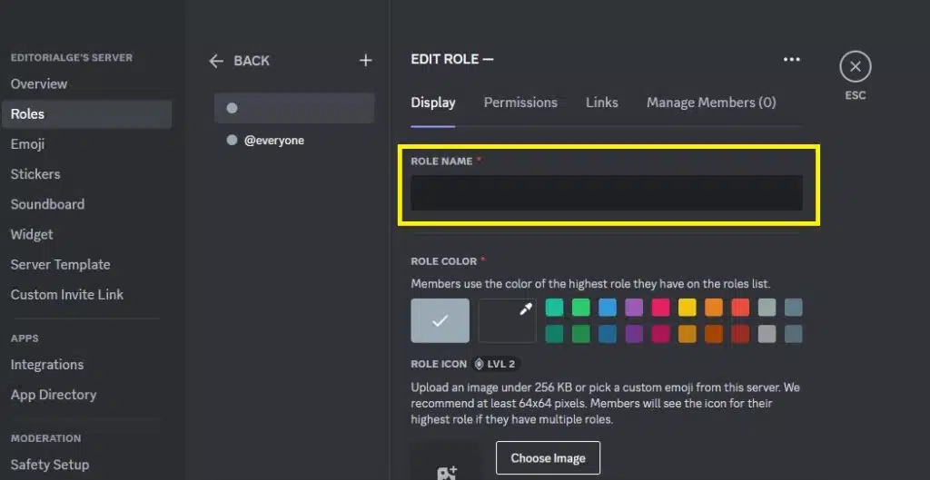 Enter a name for the role