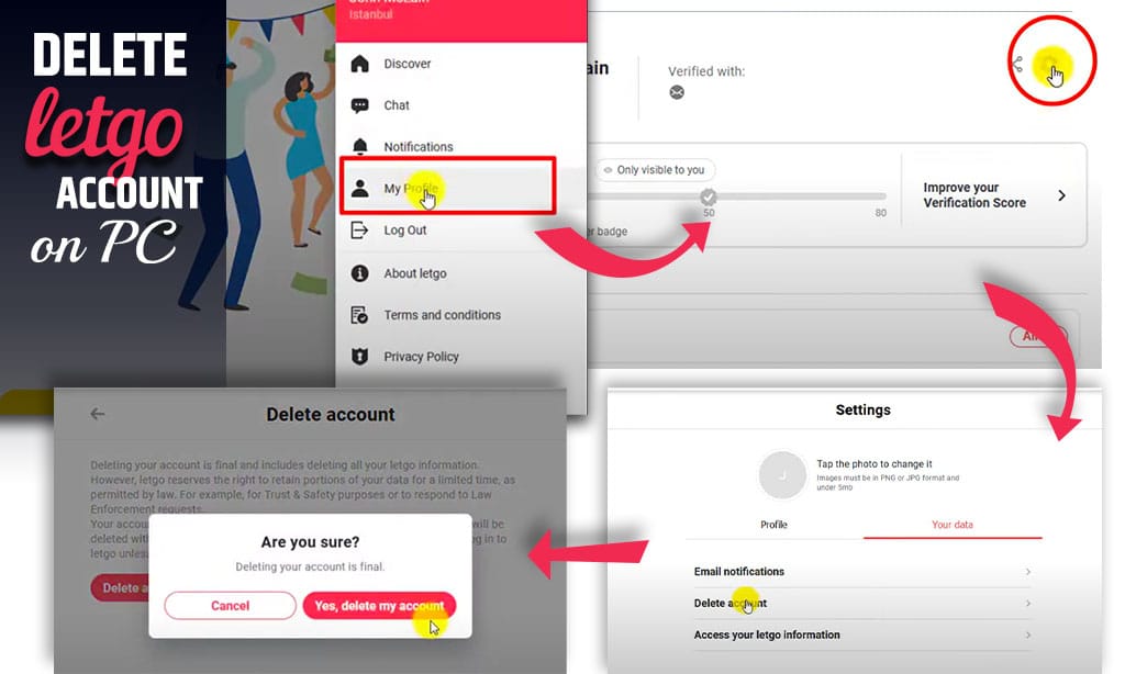 How to delete Letgo account on pc
