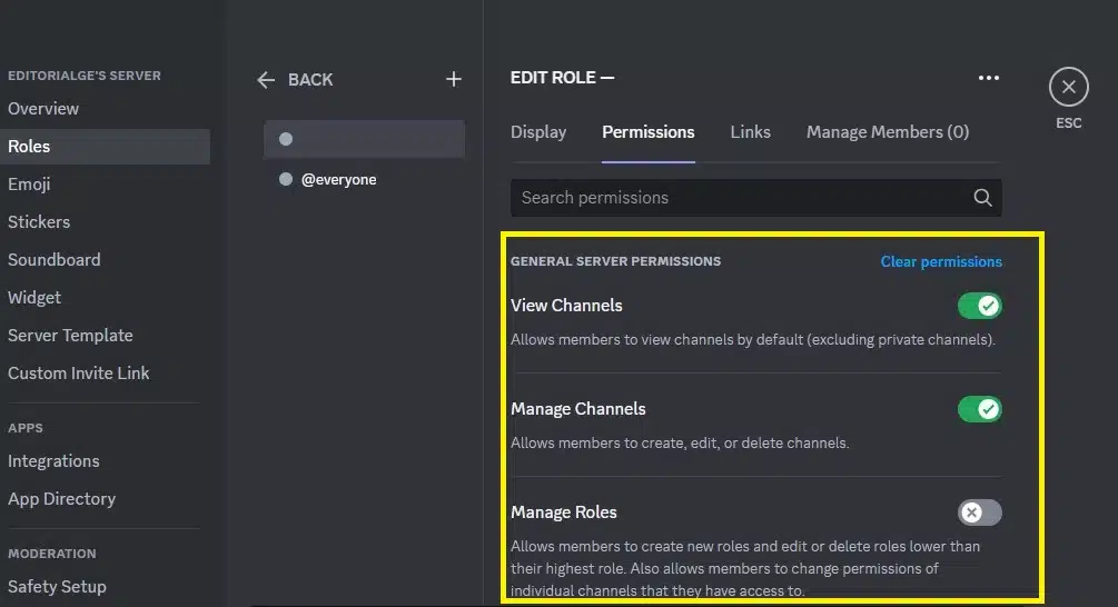 Select the permissions