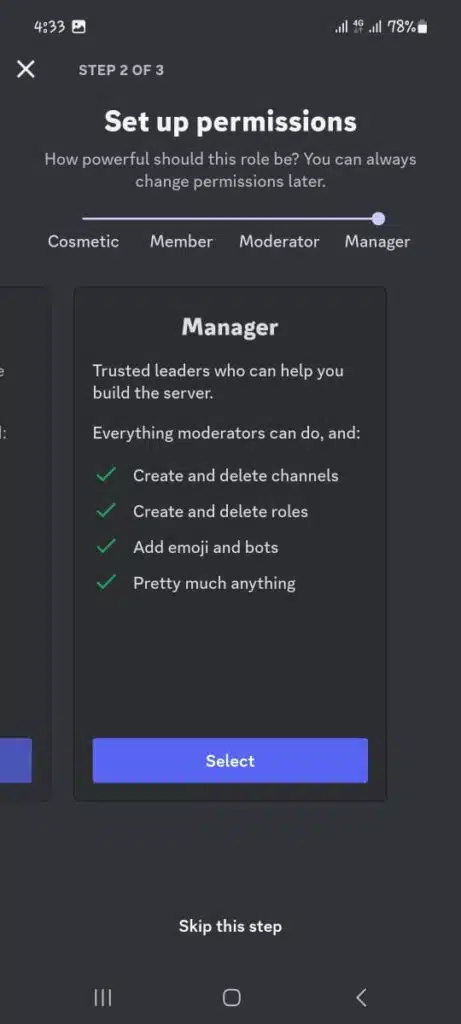 Set the permissions for the role