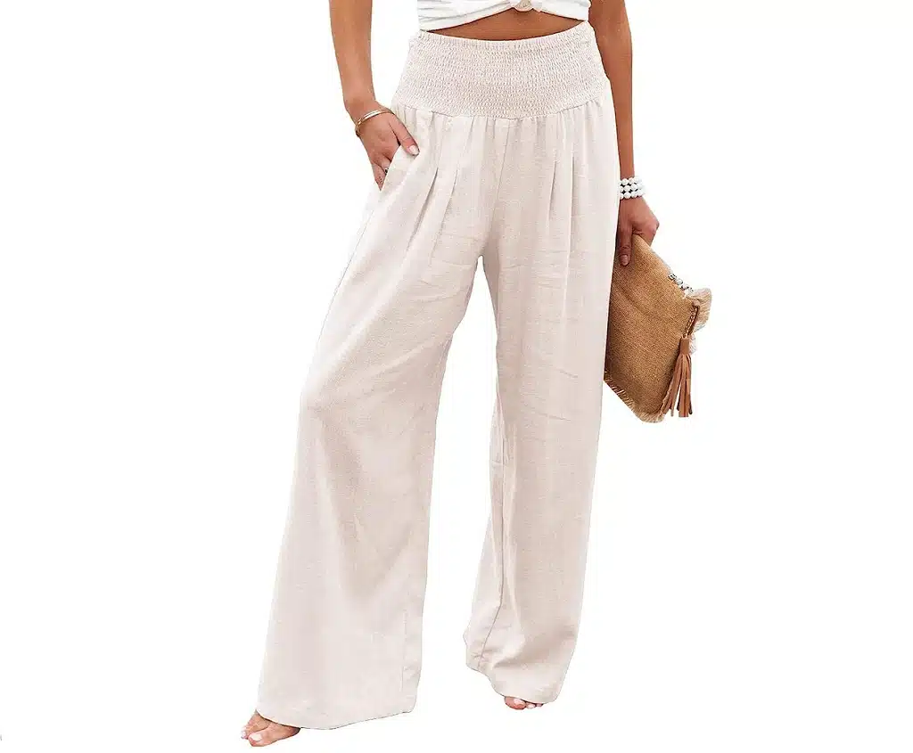 Vansha Women Summer High Waisted Cotton Linen Palazzo Pants