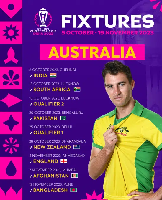 australia fixtures in cricket world cup 2023