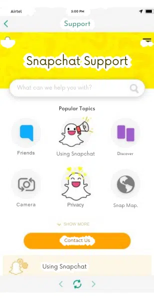 contacting snapchat support