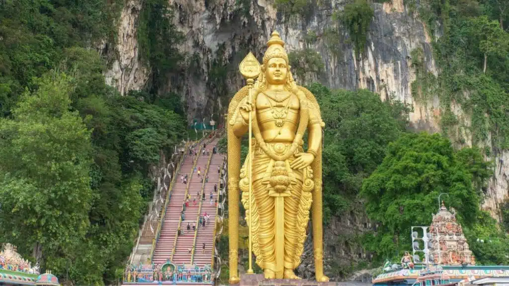Batu Caves statue and entrance near Kuala Lumpur, Malaysia.
