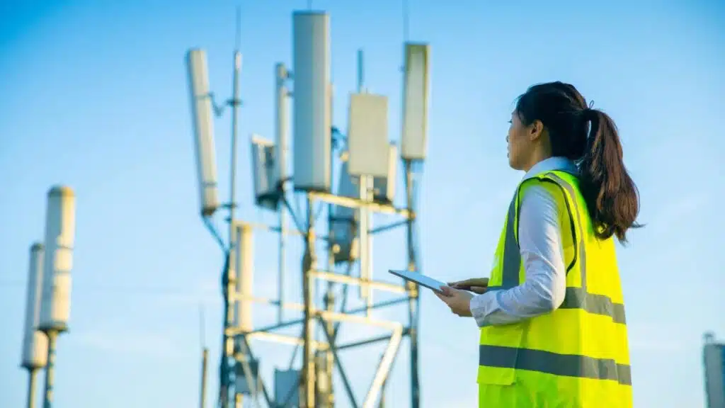 Engineer working at a telecommunications tower