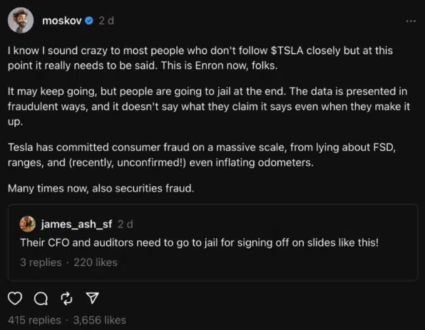 Tesla Accused of Massive Fraud by Facebook Cofounder