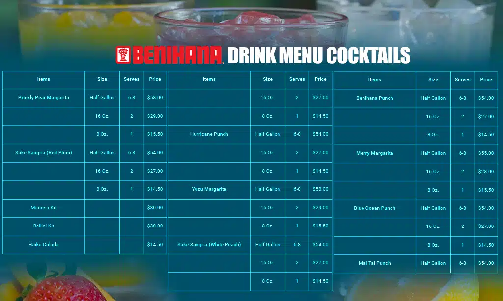 Drink Menu Cocktails