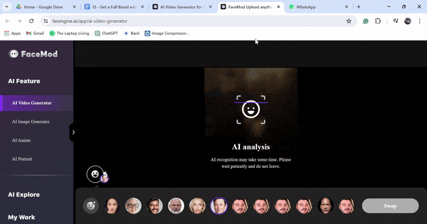 upload the video to swap faces in