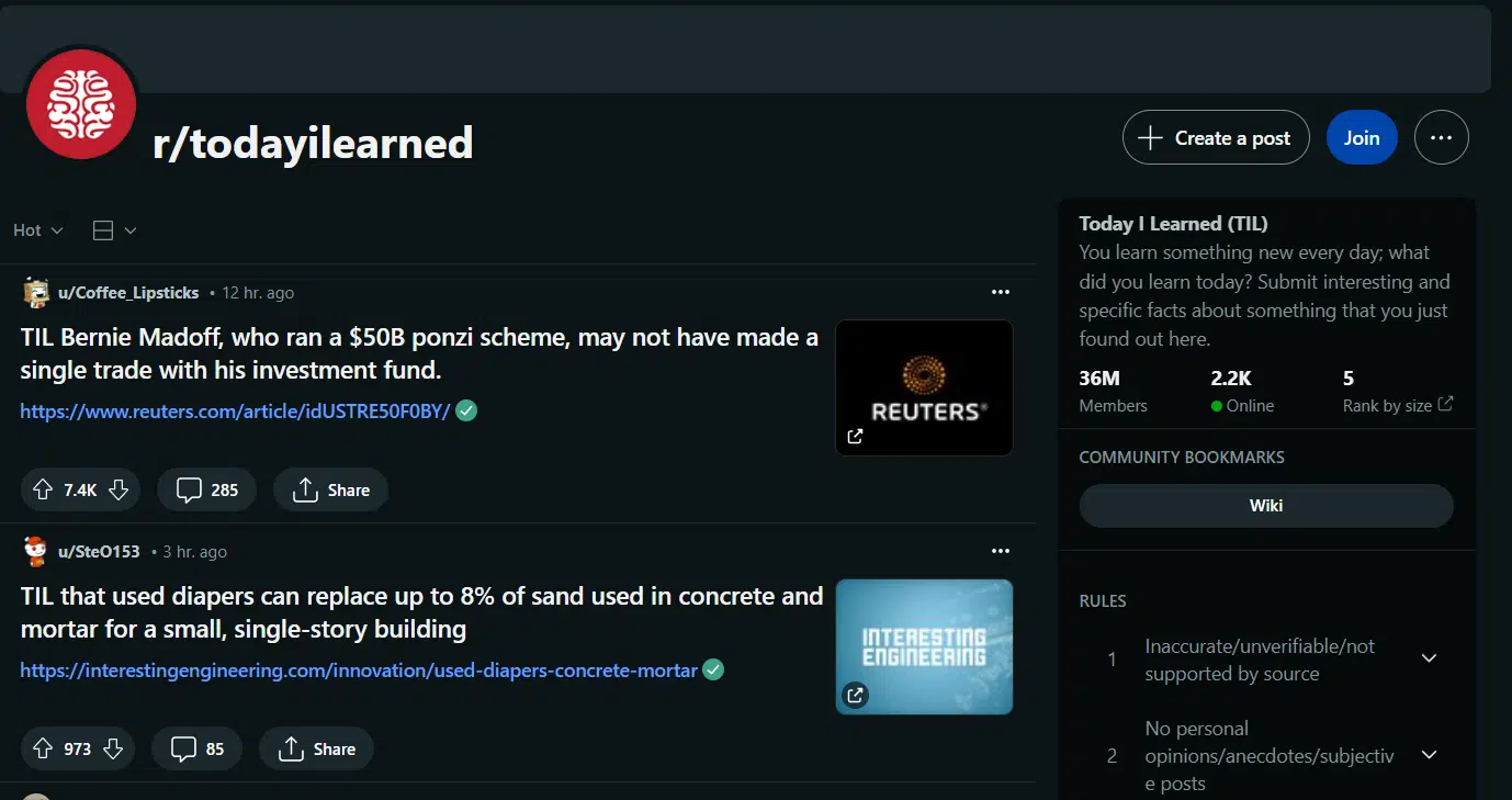 r/todayilearned subreddit