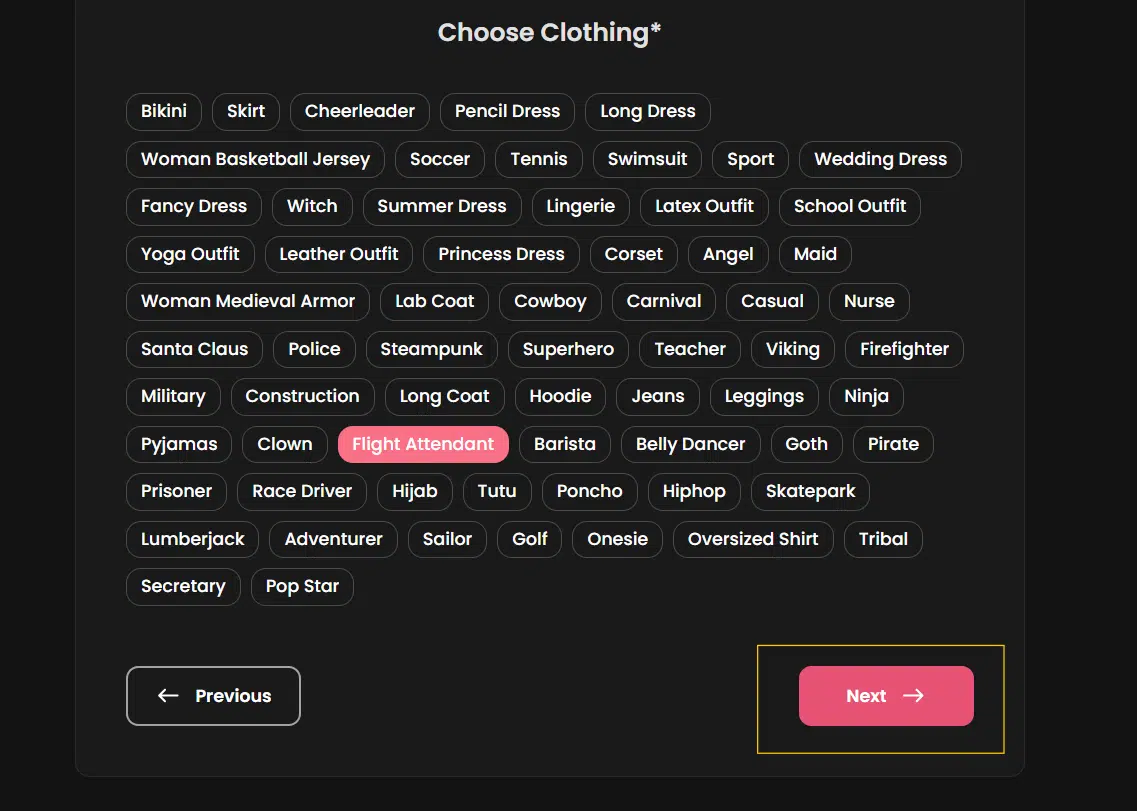 step 9 - choose clothing