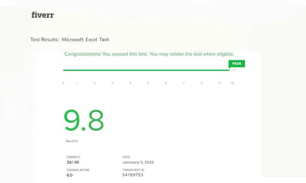 Fiverr Microsoft Excel test answers 2026 proof