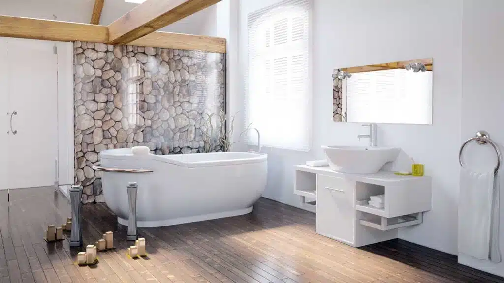 Modern bathroom with a freestanding tub