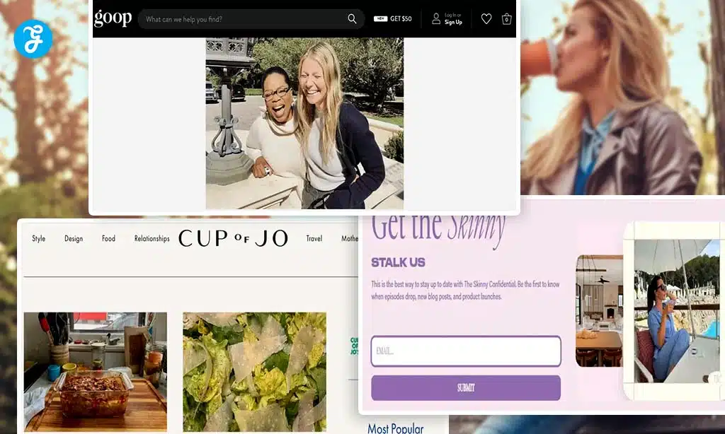 A collage featuring popular lifestyle blogs and websites.