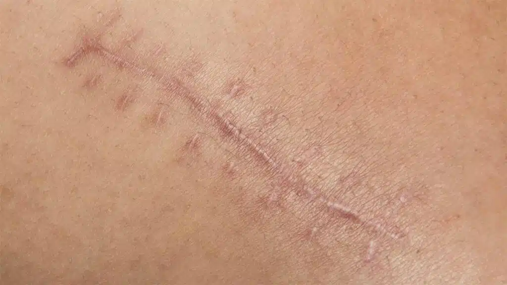 Close-up of a healing surgical scar.