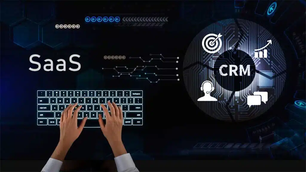 Digital elements representing SaaS and CRM technology