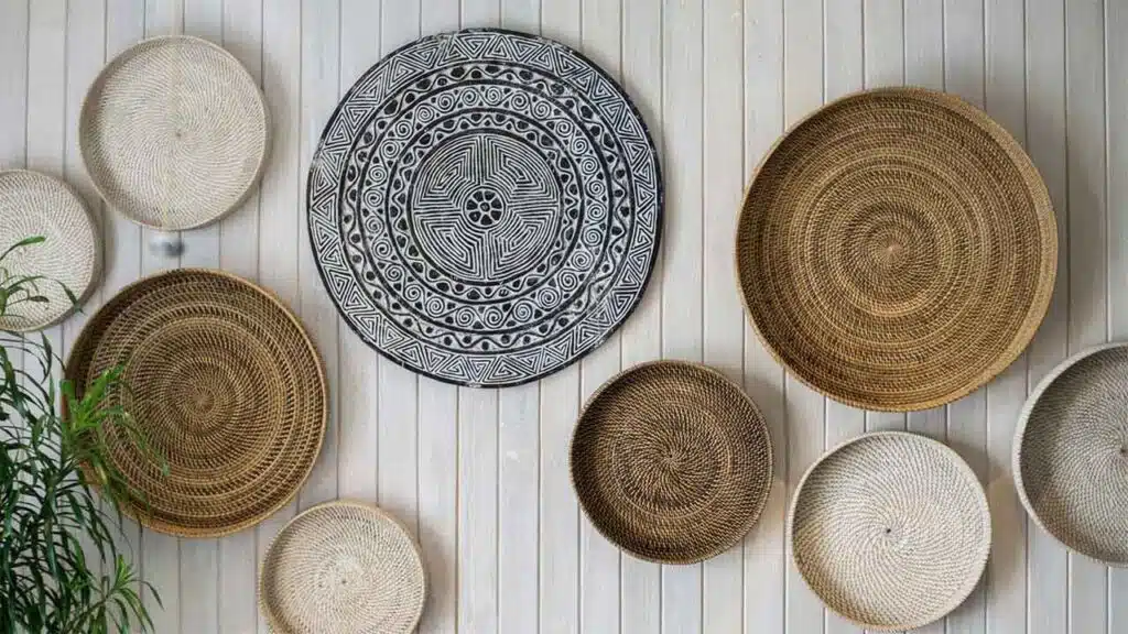 Decorative Woven Baskets Hanging on Wall for Boho Decor