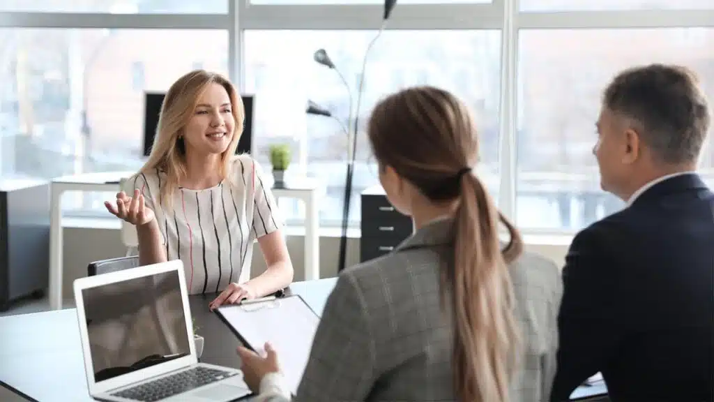 Professional interview or meeting taking place in a modern office