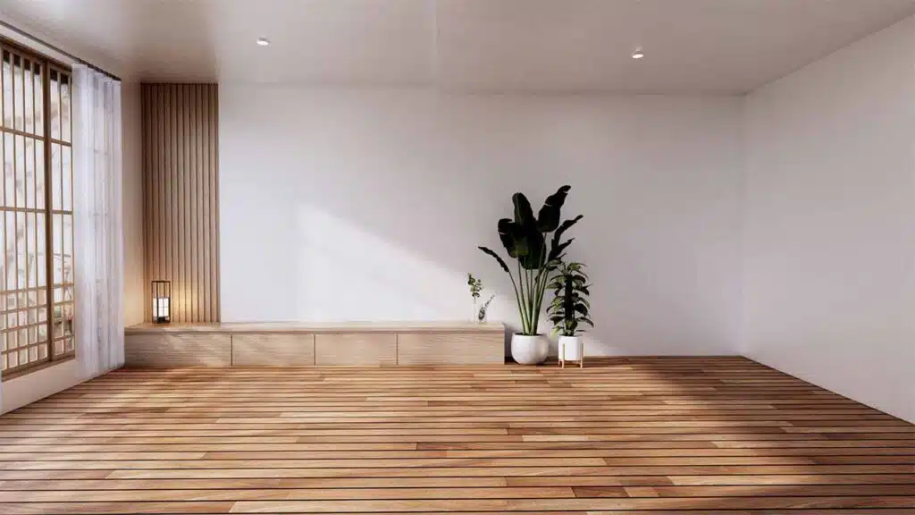 The room features light wood flooring with subtle horizontal lines