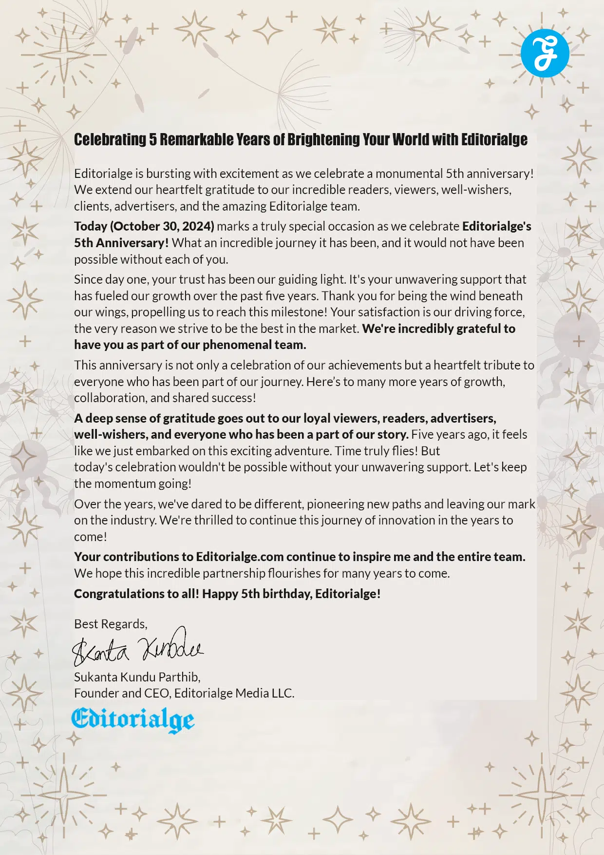 Message from Founder and CEO