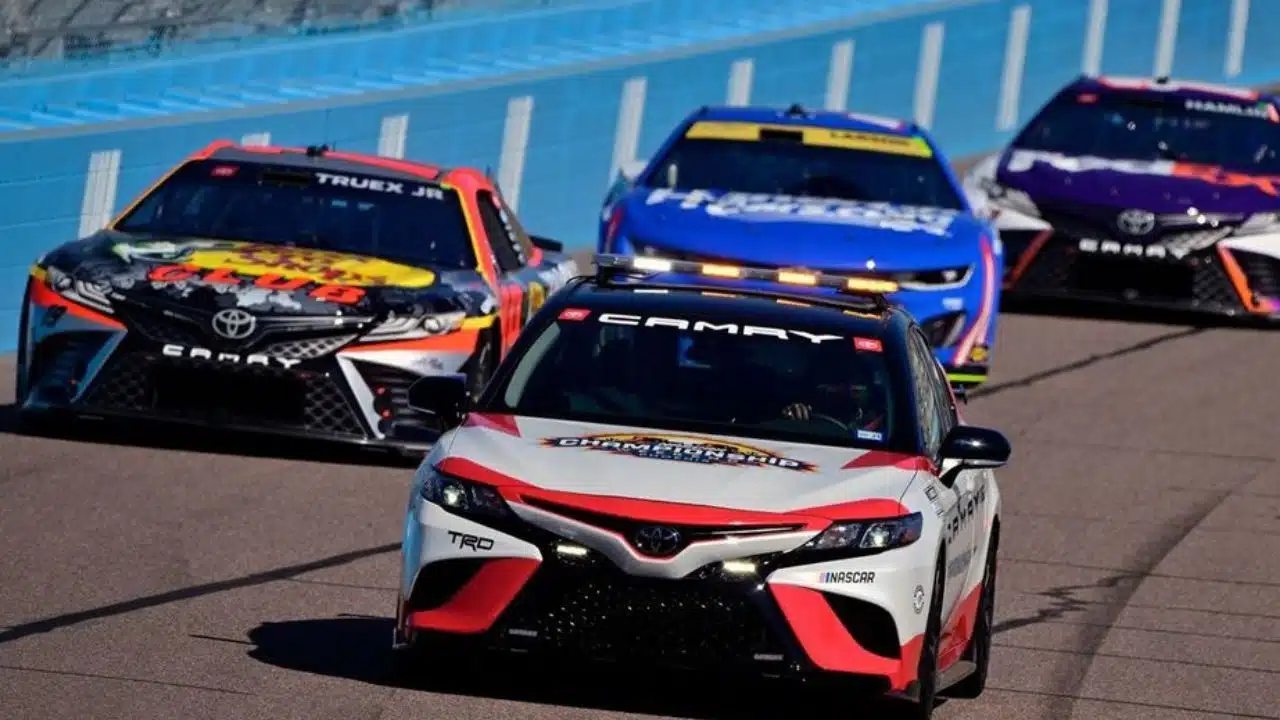 nascar championship race pace car crash sand barrels