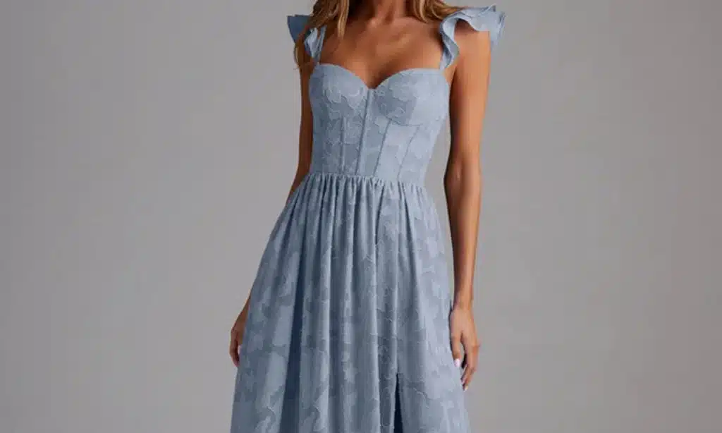 Denisse Powder Blue Corset Maxi Dress