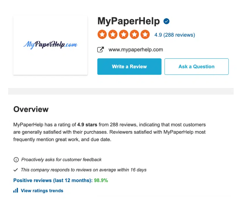 MyPaperHelp’s Reputation