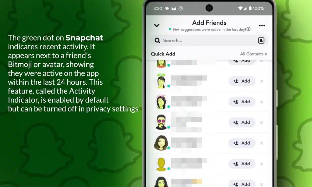 what does the green dot really mean on snapchat