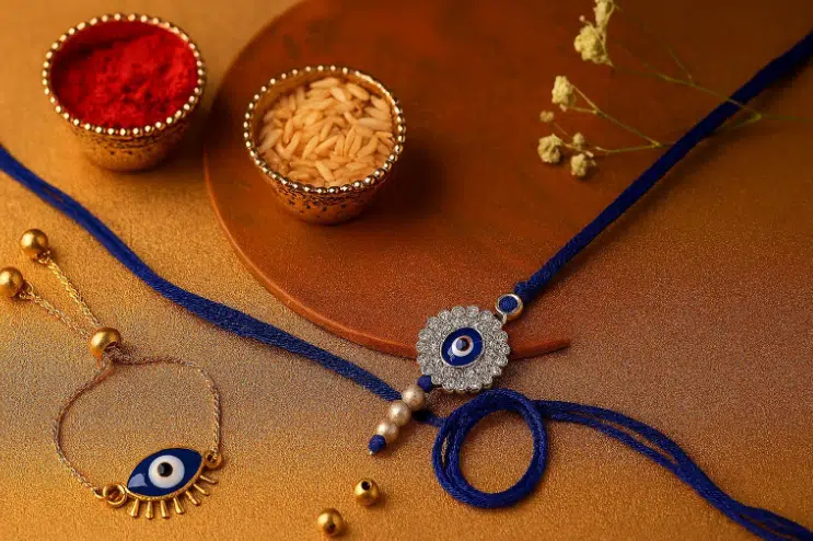 925 silver evil eye bhaiya bhabhi rakhi combo