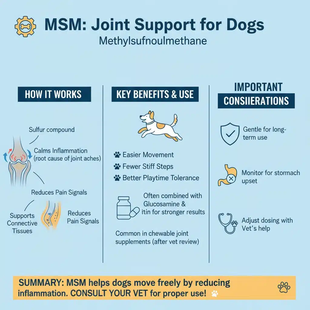 How does MSM (Methylsulfonylmethane) support joints in dogs