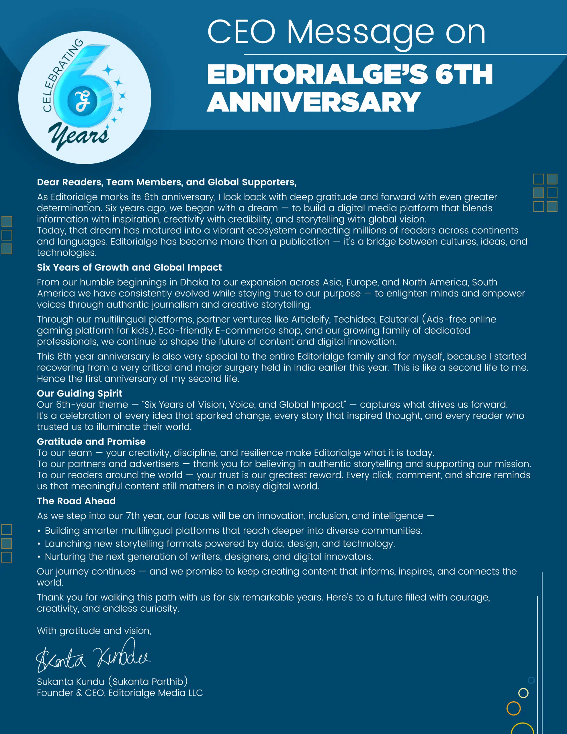 Message from CEO of Editorialge