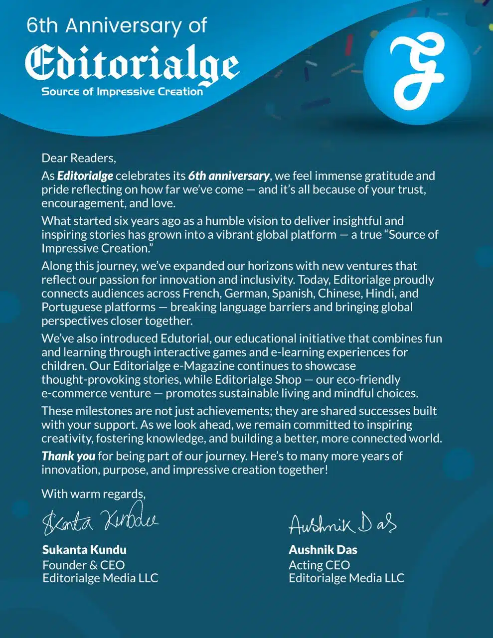 message from the acting ceo of editorialge