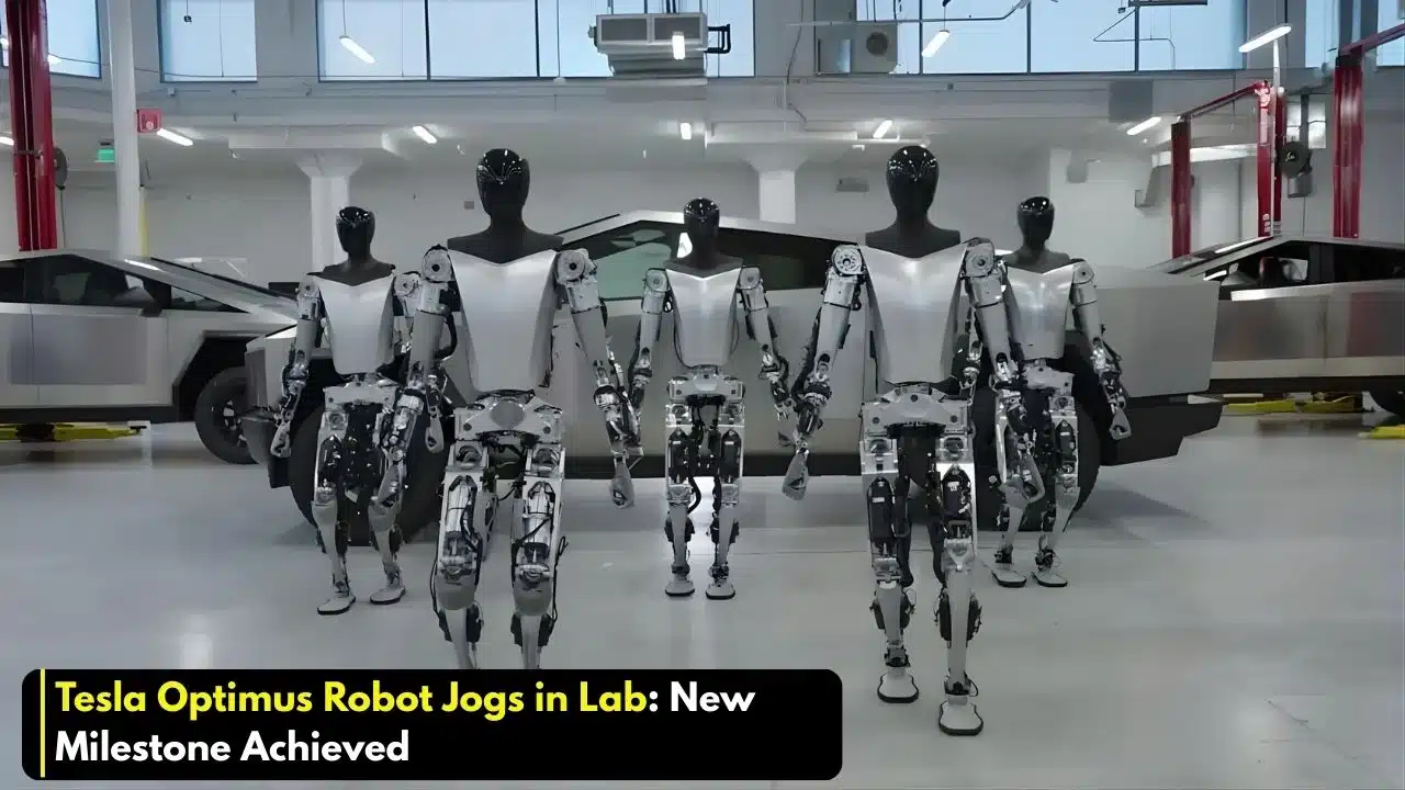 Tesla Optimus robot jogs lab floor