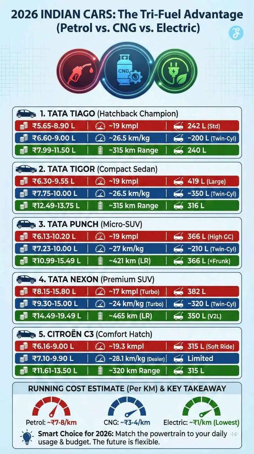 Cars With Petrol CNG and Electric Options