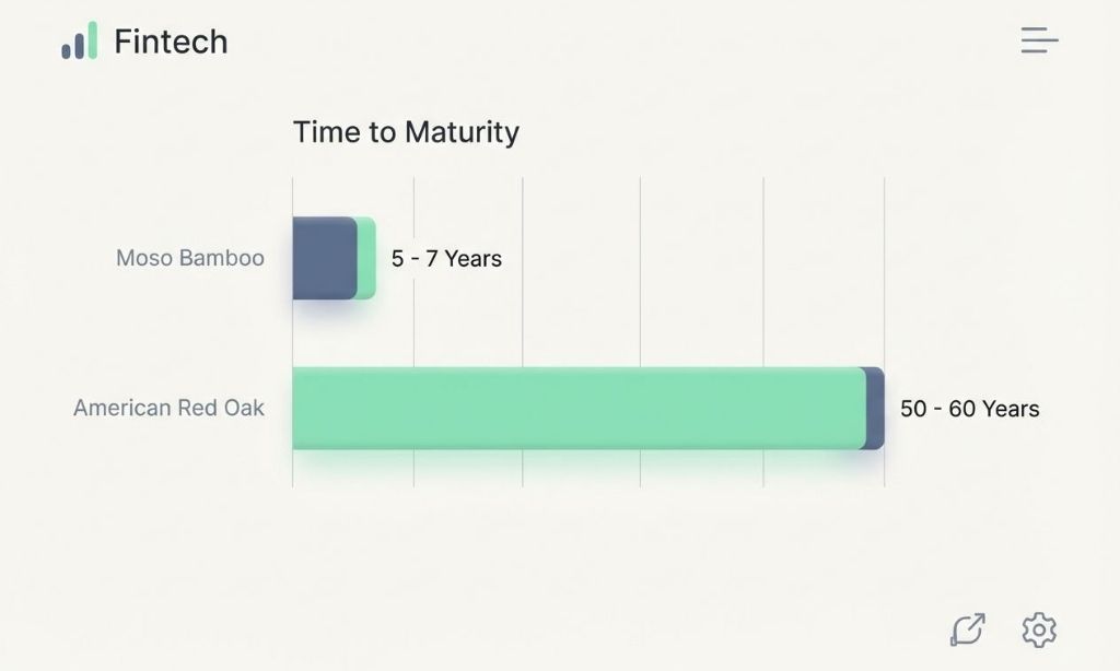 Bar chart comparing the time to maturity between Moso Bamboo and American Red Oak