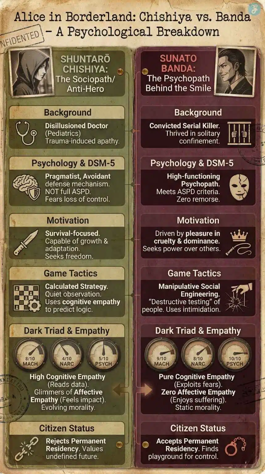 Chishiya vs Banda key comparison