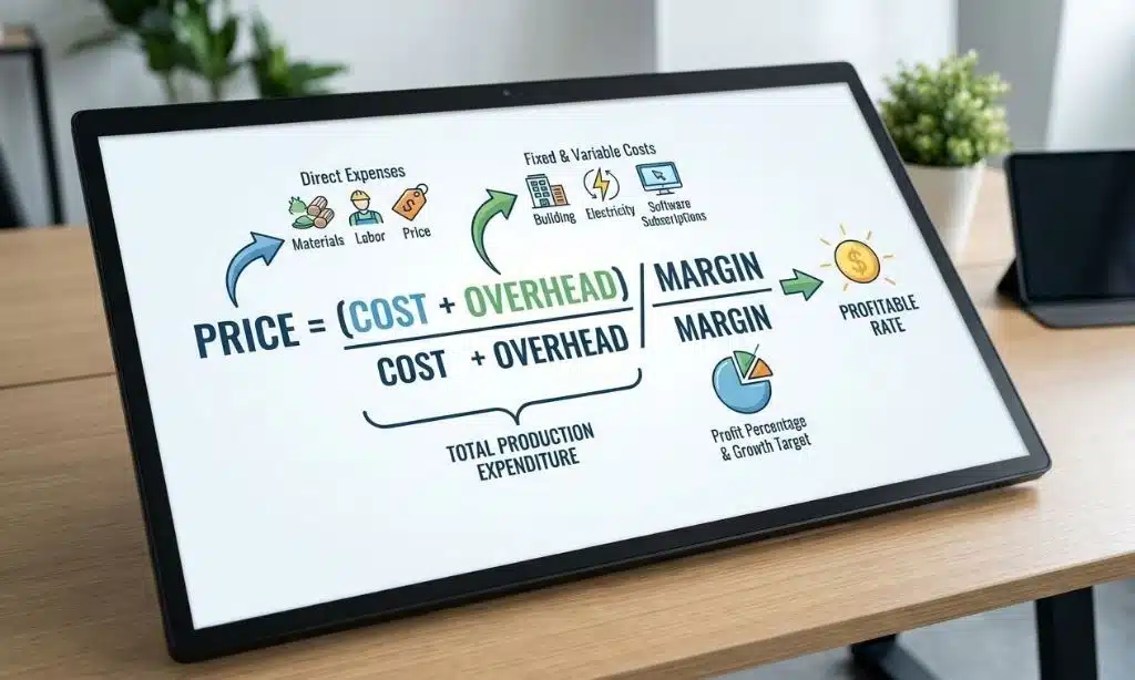 Visual breakdown of the Cost-Plus pricing formula for service businesses