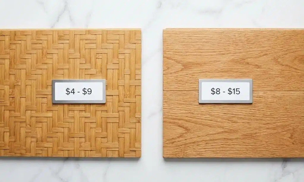 High-end Bamboo and Timber Product Shot of Flooring Samples With Price Tags