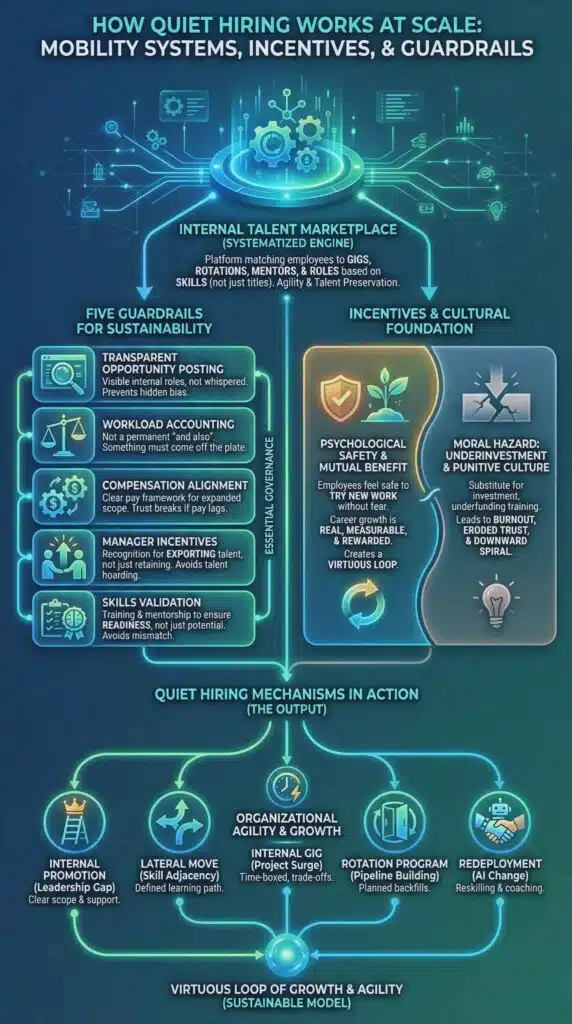 How Quiet Hiring Works At Scale: Mobility Systems, Incentives, And Guardrails?
